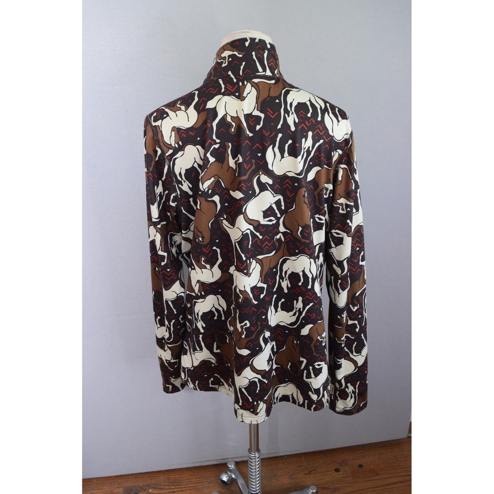 Kerrits Horse Print 1/4 Zip Shirt Large Brown Multi Equestrian Women Long Sleeve - Picture 3 of 5